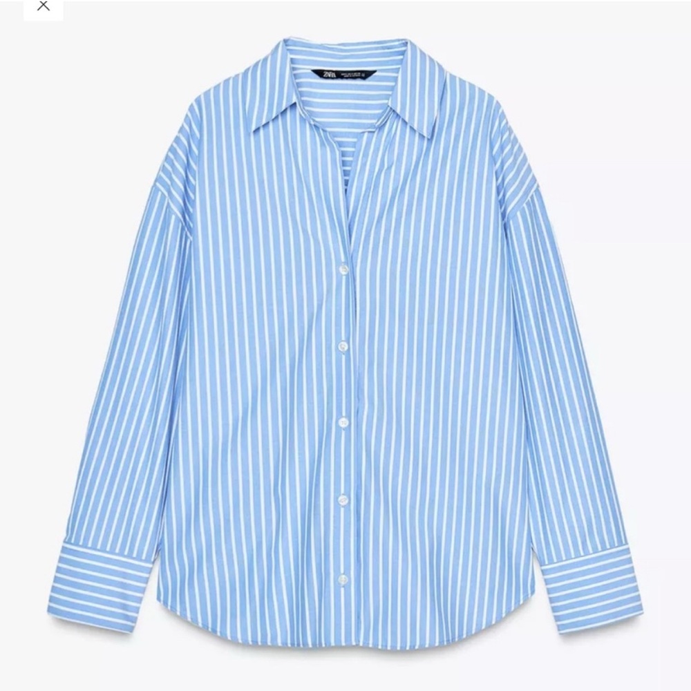 Zara Blue and White Striped Shirt